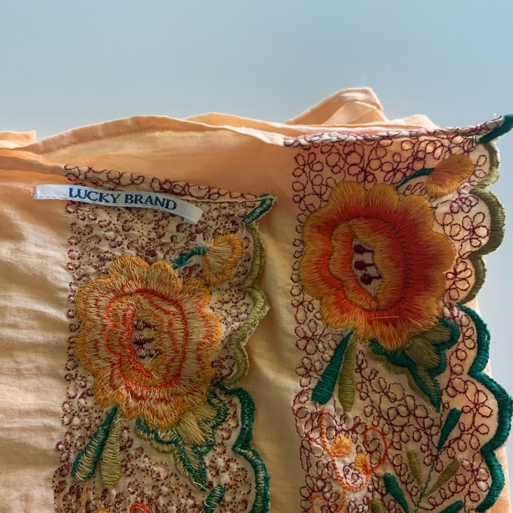 Lucky Brand Embroidered Floral Design Peach scarf